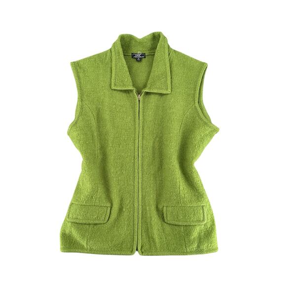 Lisa international Sweaters - Vintage Lisa International Olive Green Boiled Wool Sweater Vest Zip Up XL